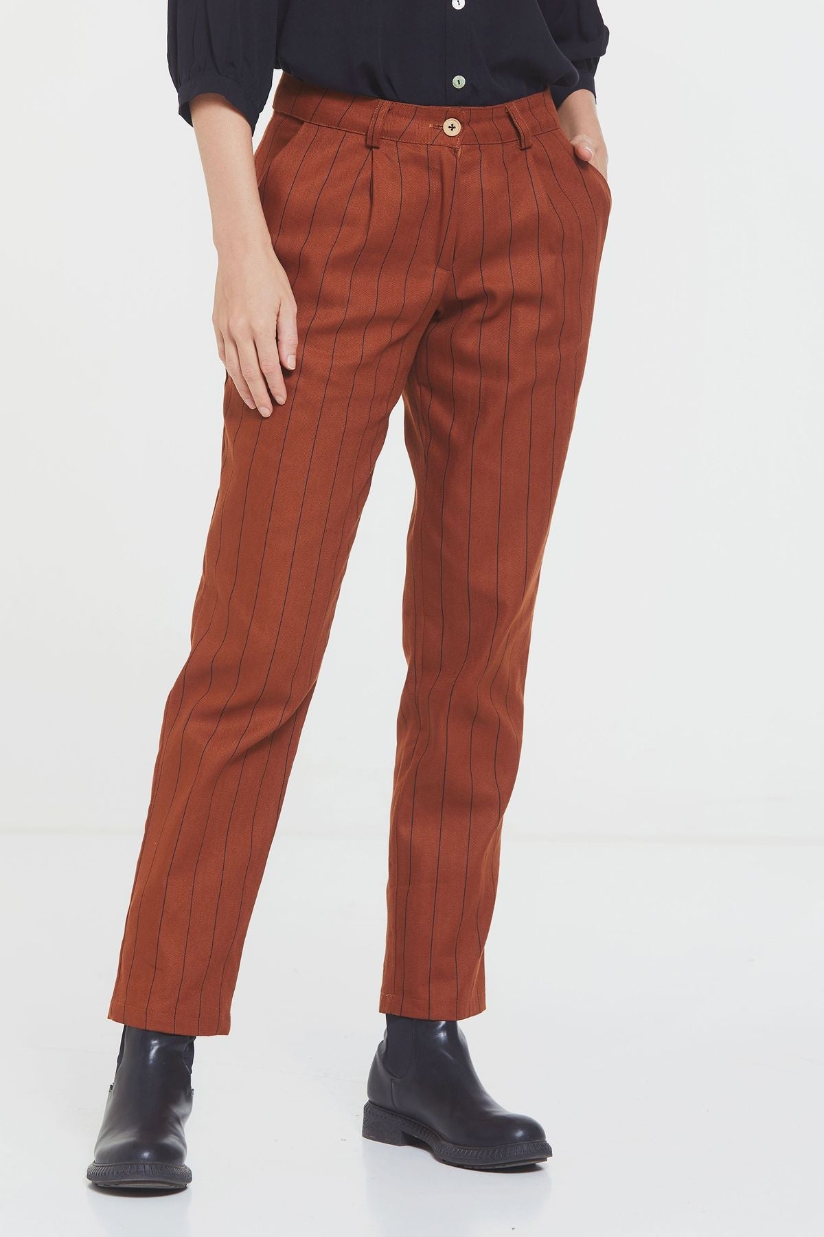 Women's Striped Cotton Pants Orange