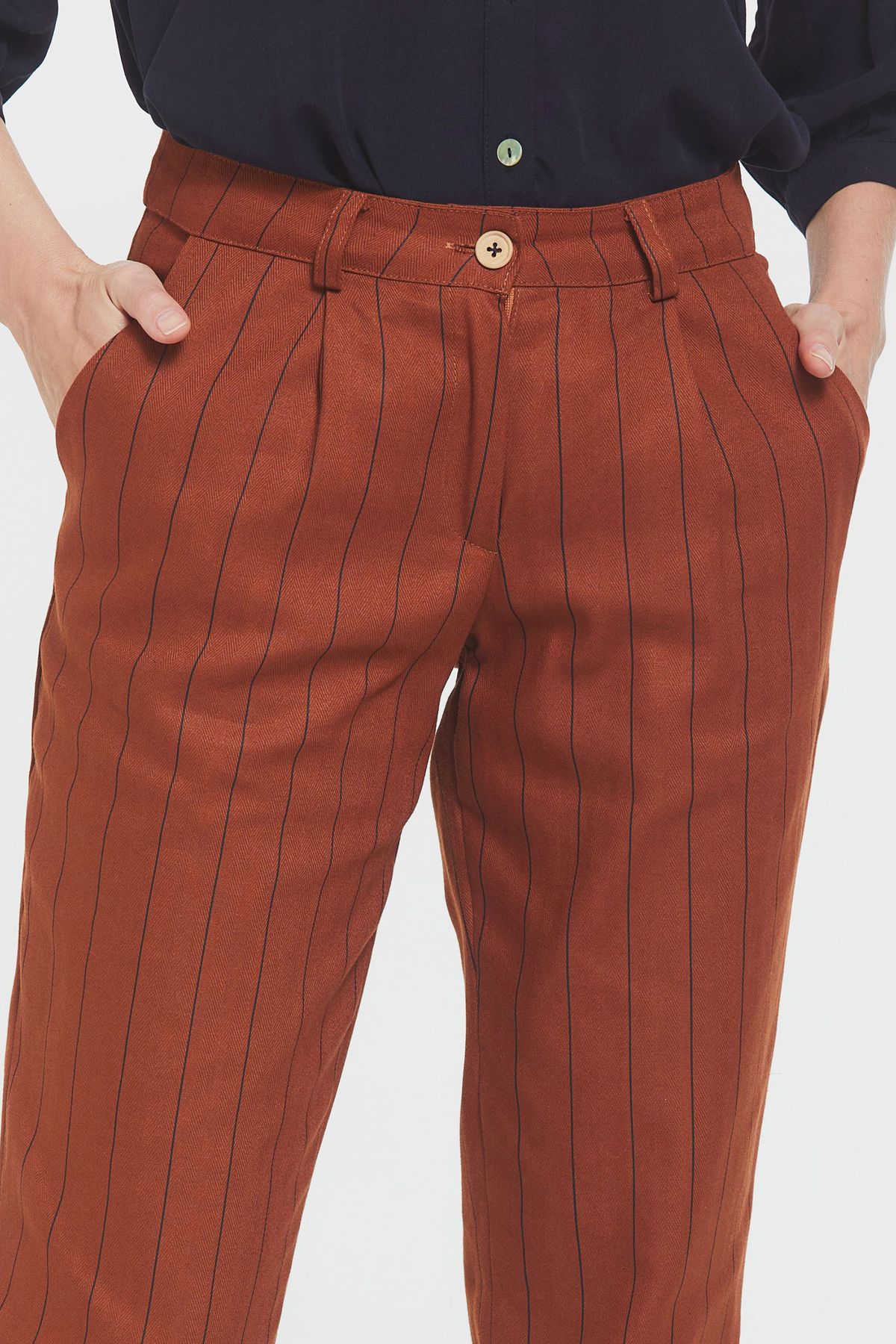 Women's Striped Cotton Pants Orange