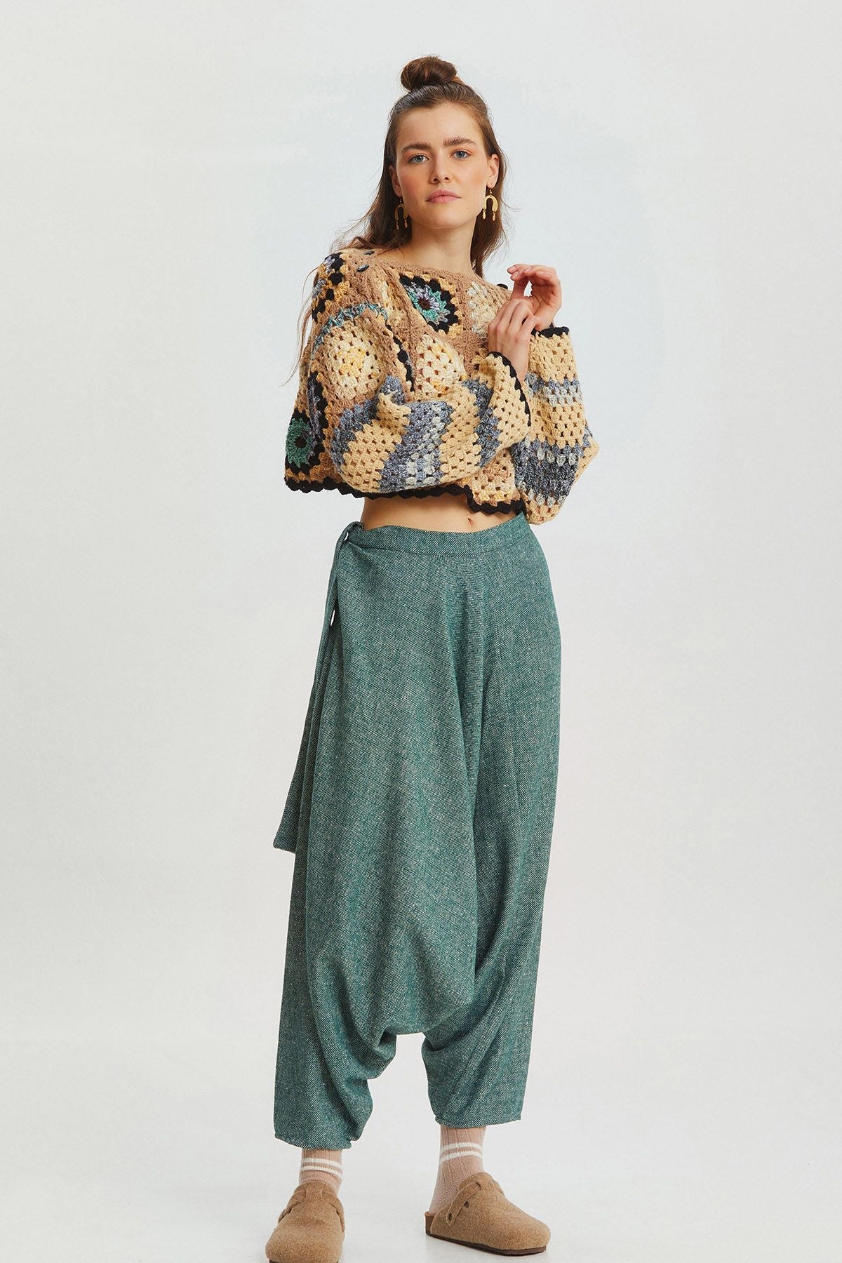 Winter Boho Harem Pants Turquoise