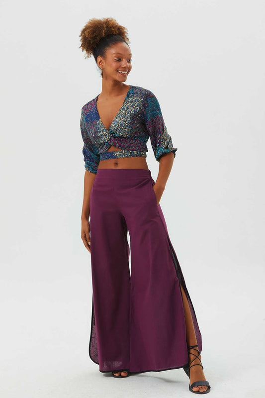 Women's Boho Hippie Palazzo Pants Purple