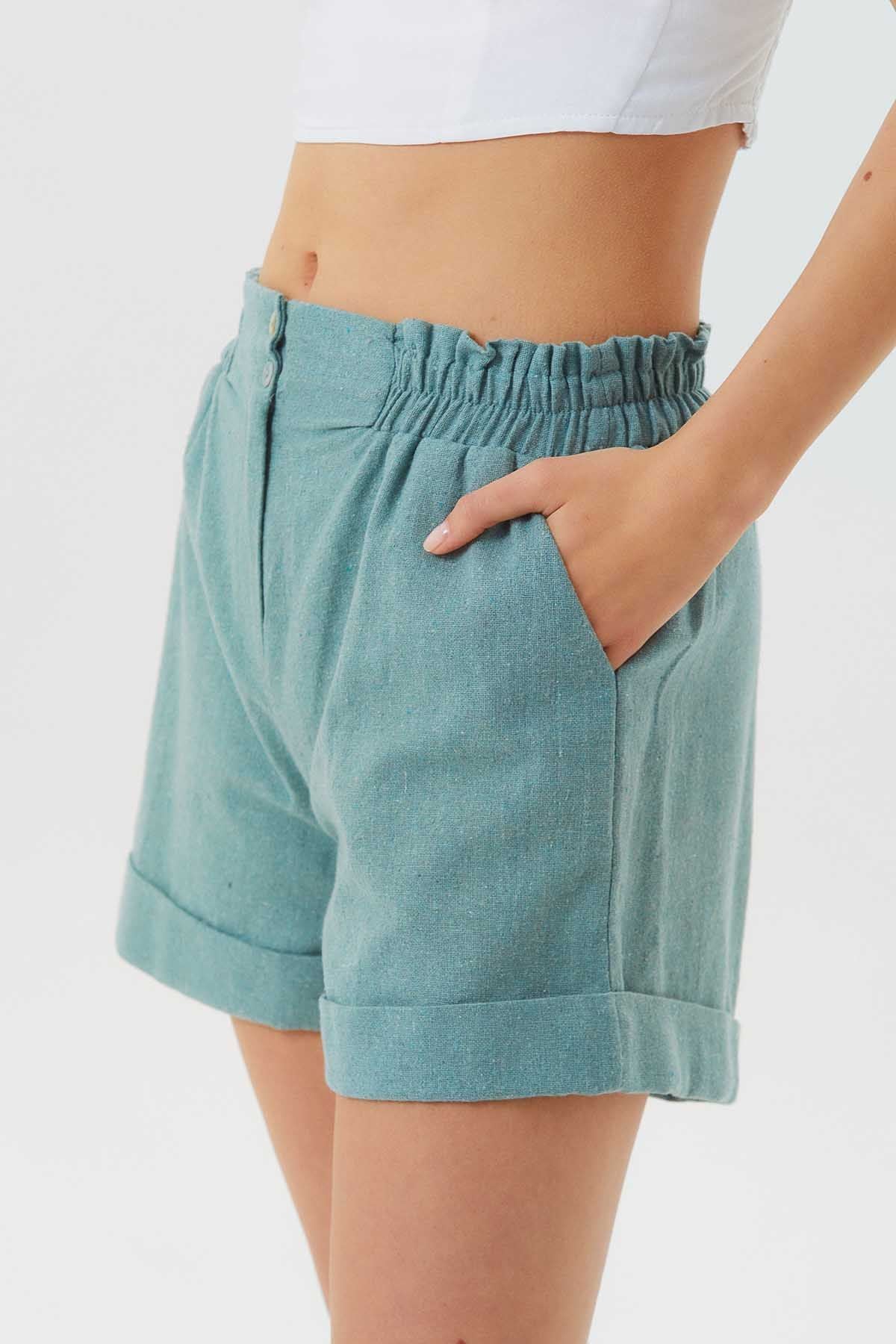 Elastic Side Cotton Women's Shorts Teal