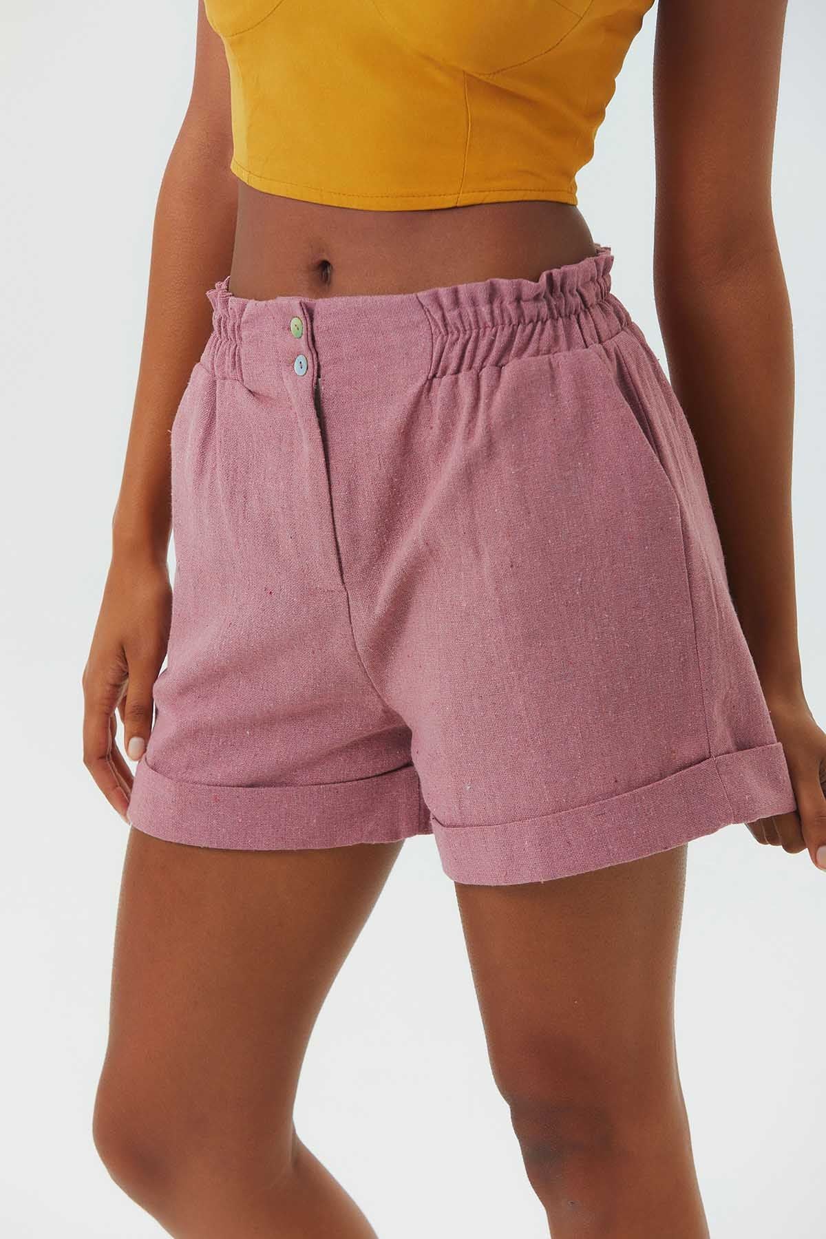 Elastic Side Cotton Women's Shorts Pink
