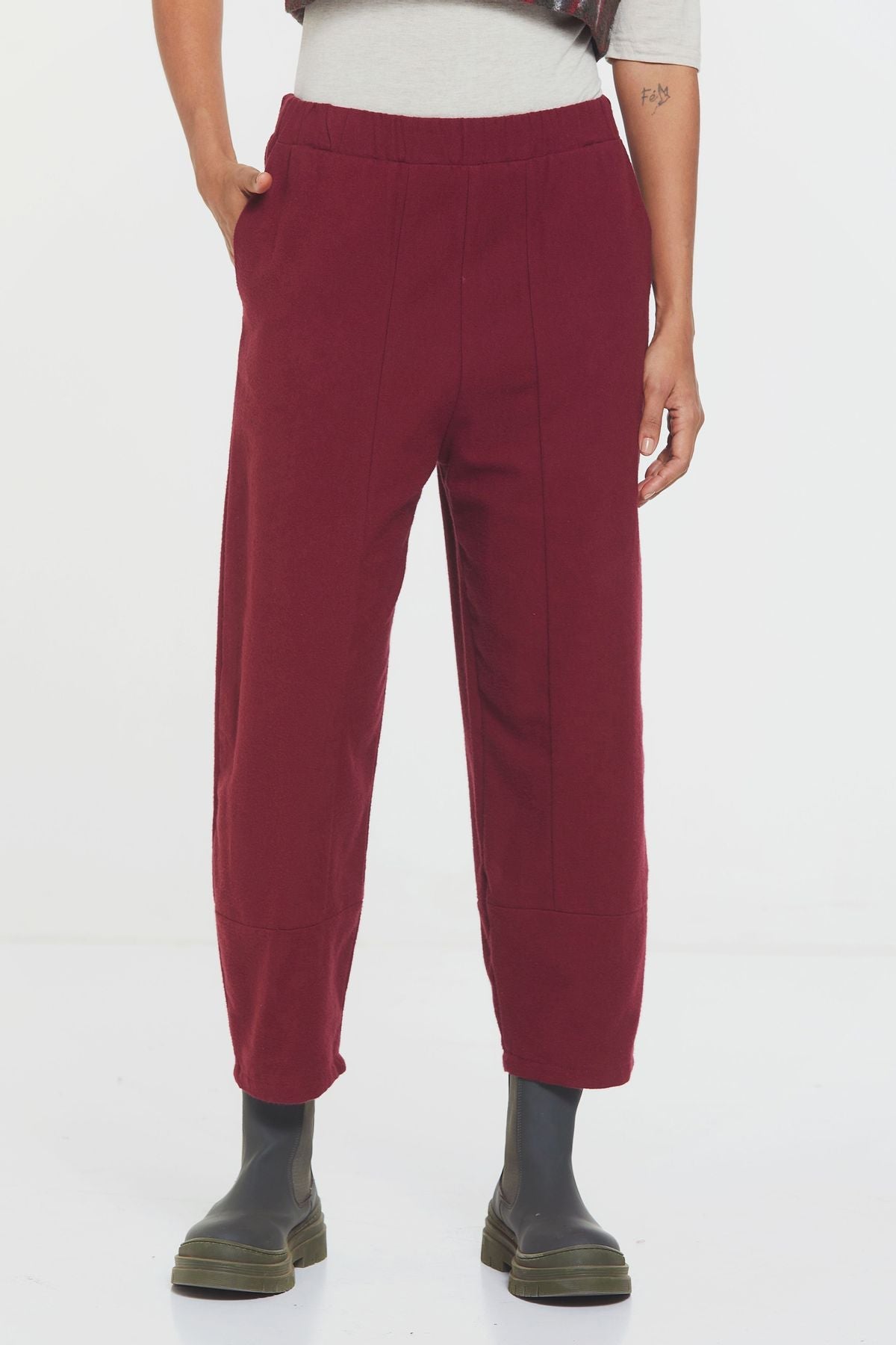 Loose Fit Women's Boho Pants with Elastic Waist Dark Red