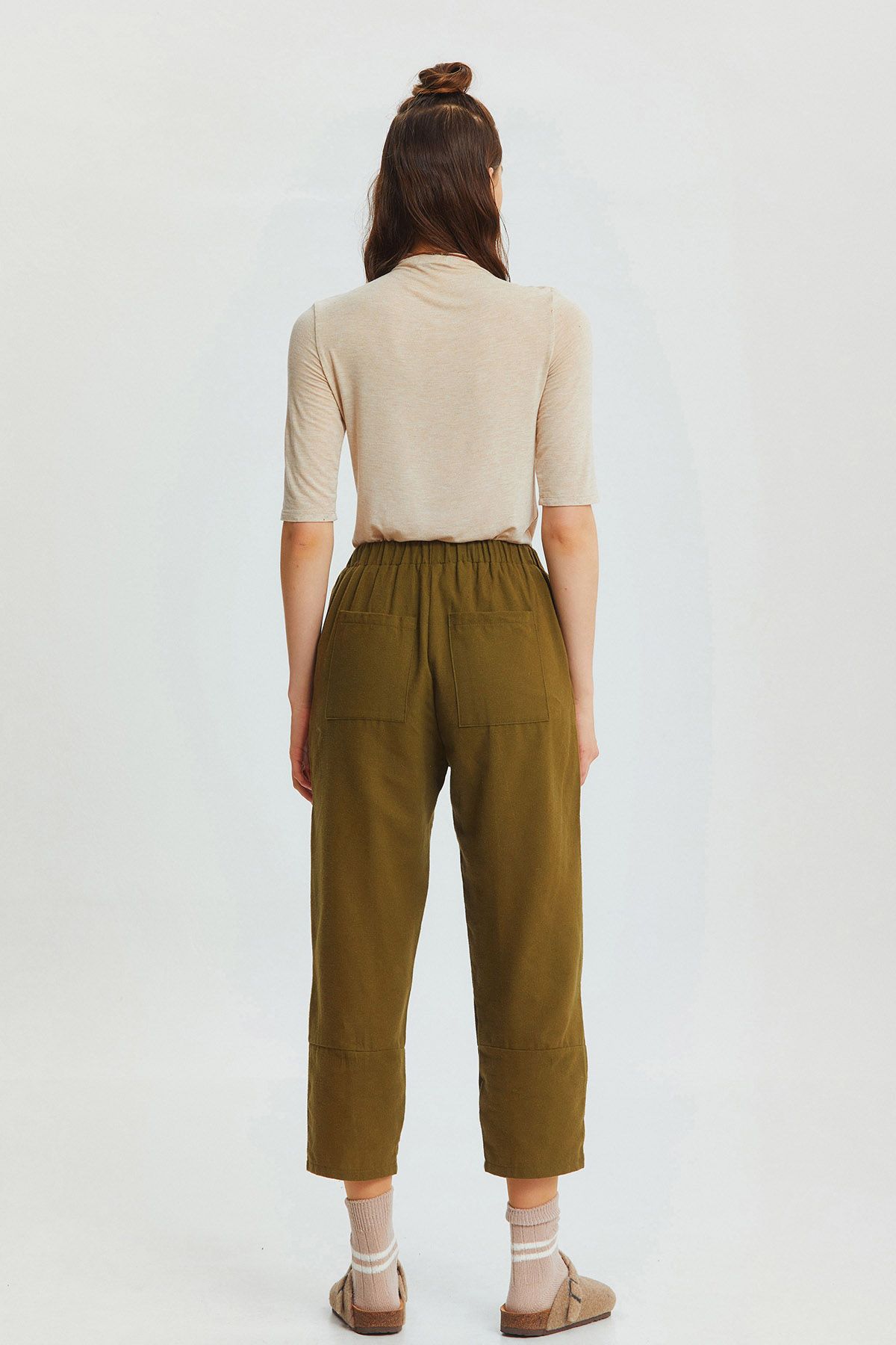 Loose Fit Women's Boho Pants with Elastic Waist Khaki