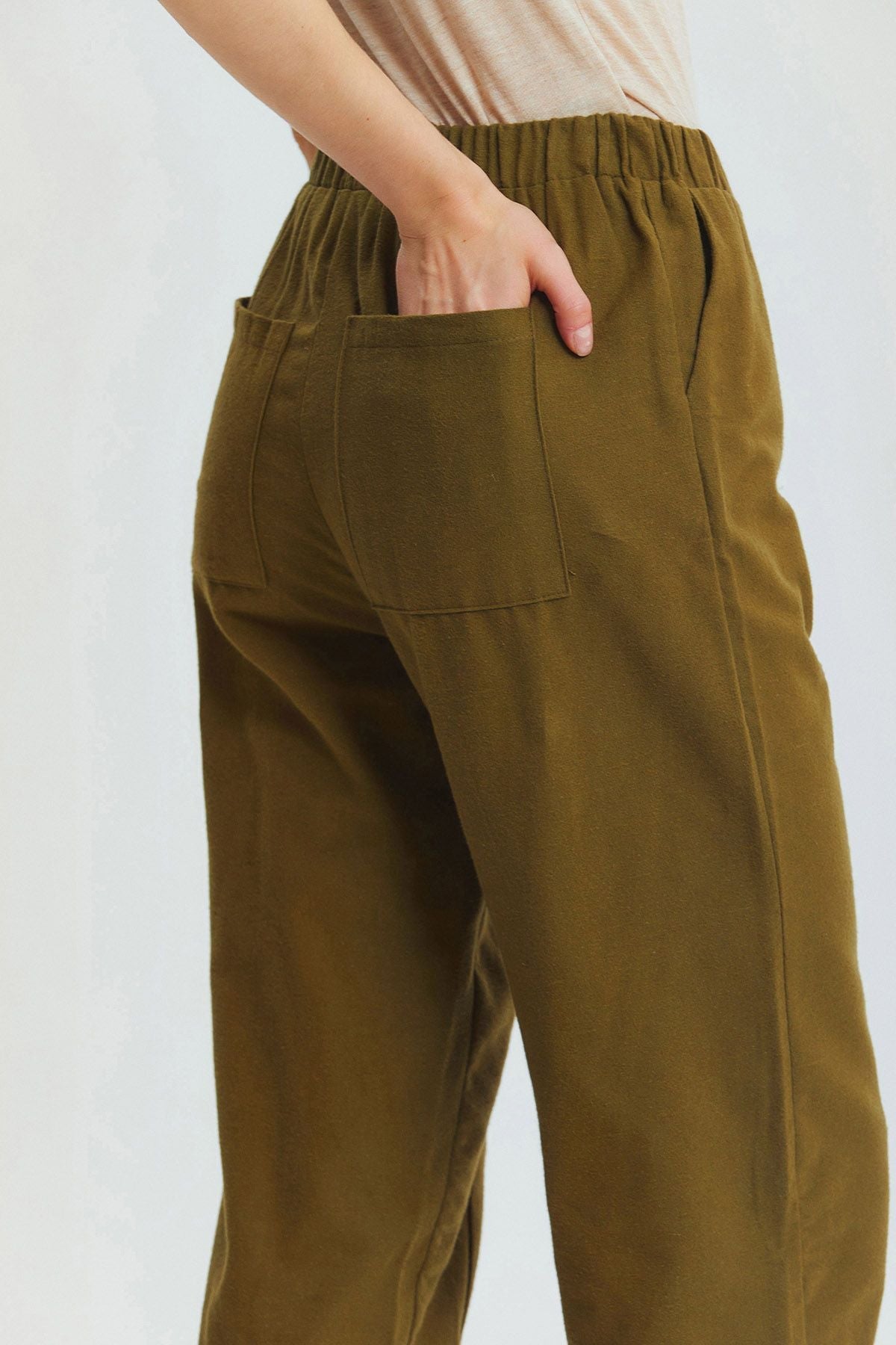 Loose Fit Women's Boho Pants with Elastic Waist Khaki