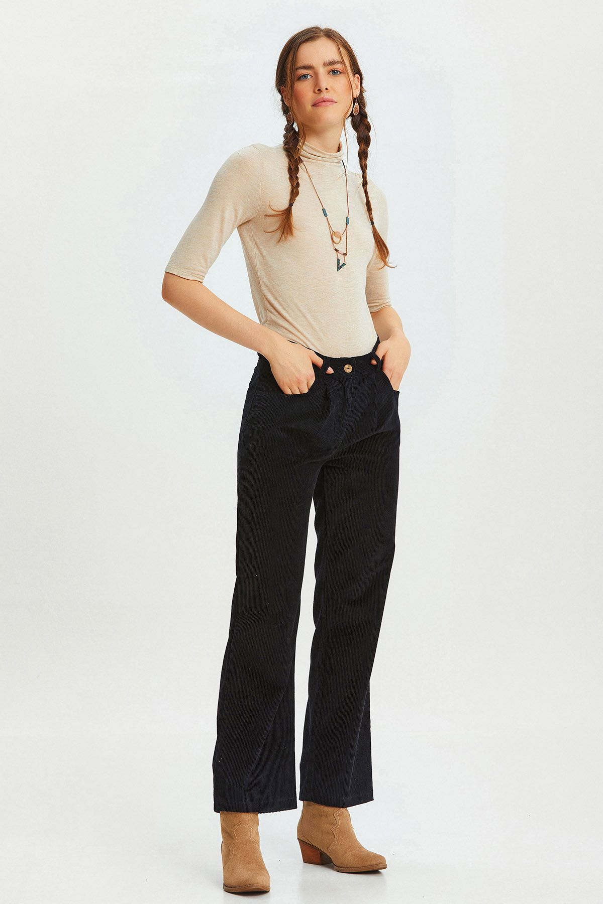 Bohemian Corduroy Women'sTrousers Black