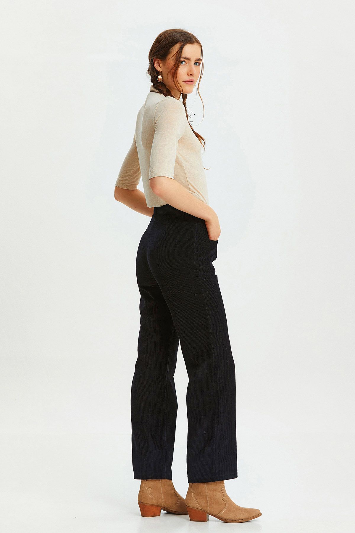 Bohemian Corduroy Women'sTrousers Black