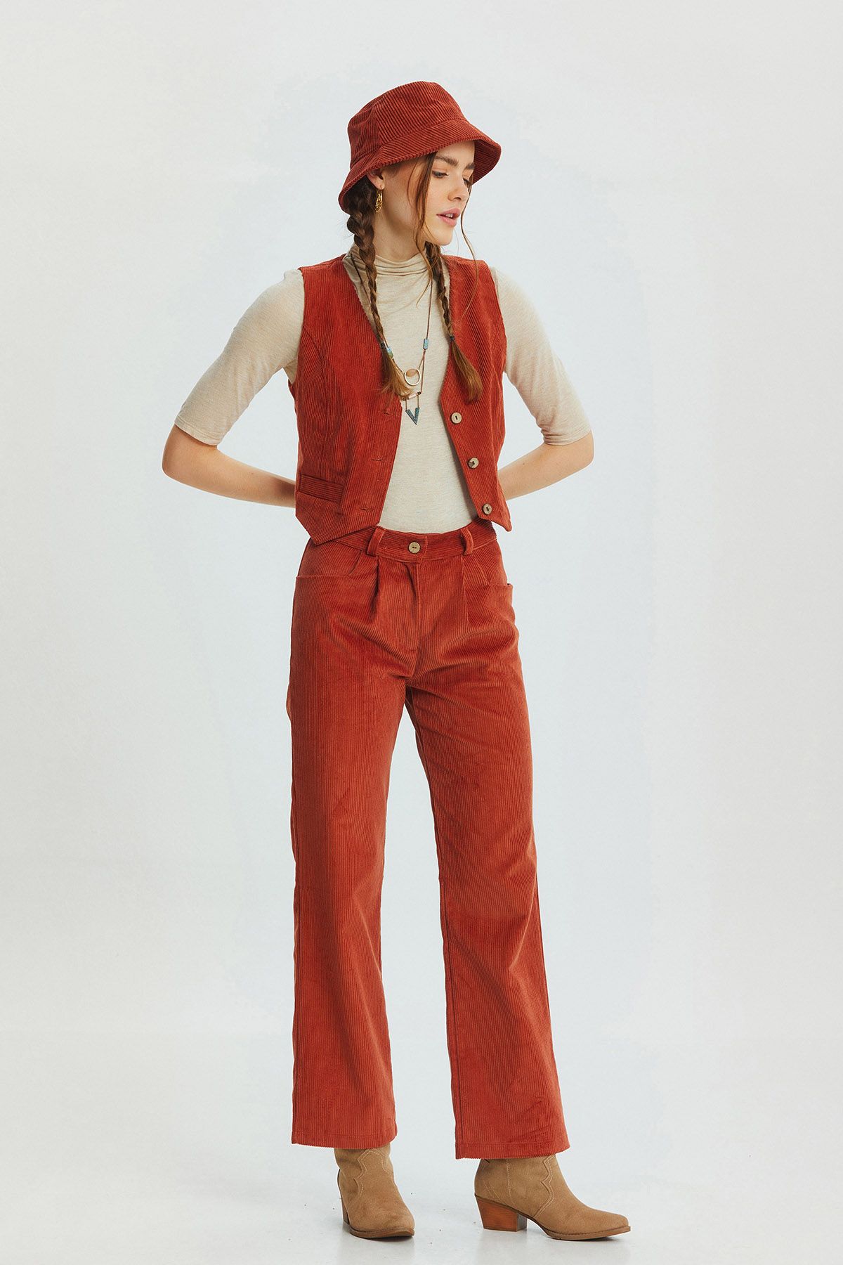 Bohemian Corduroy Women'sTrousers Orange