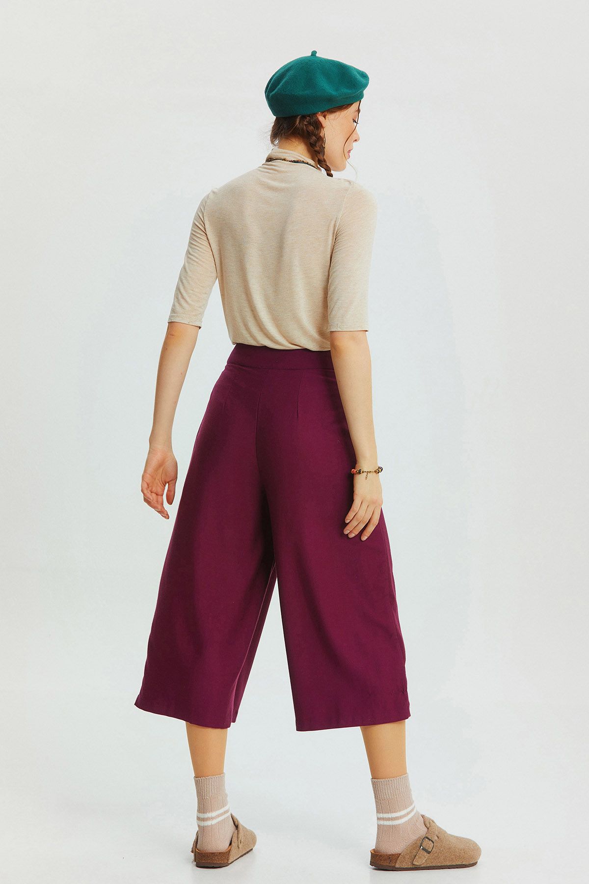 Solid Color Skirted Pants Purple