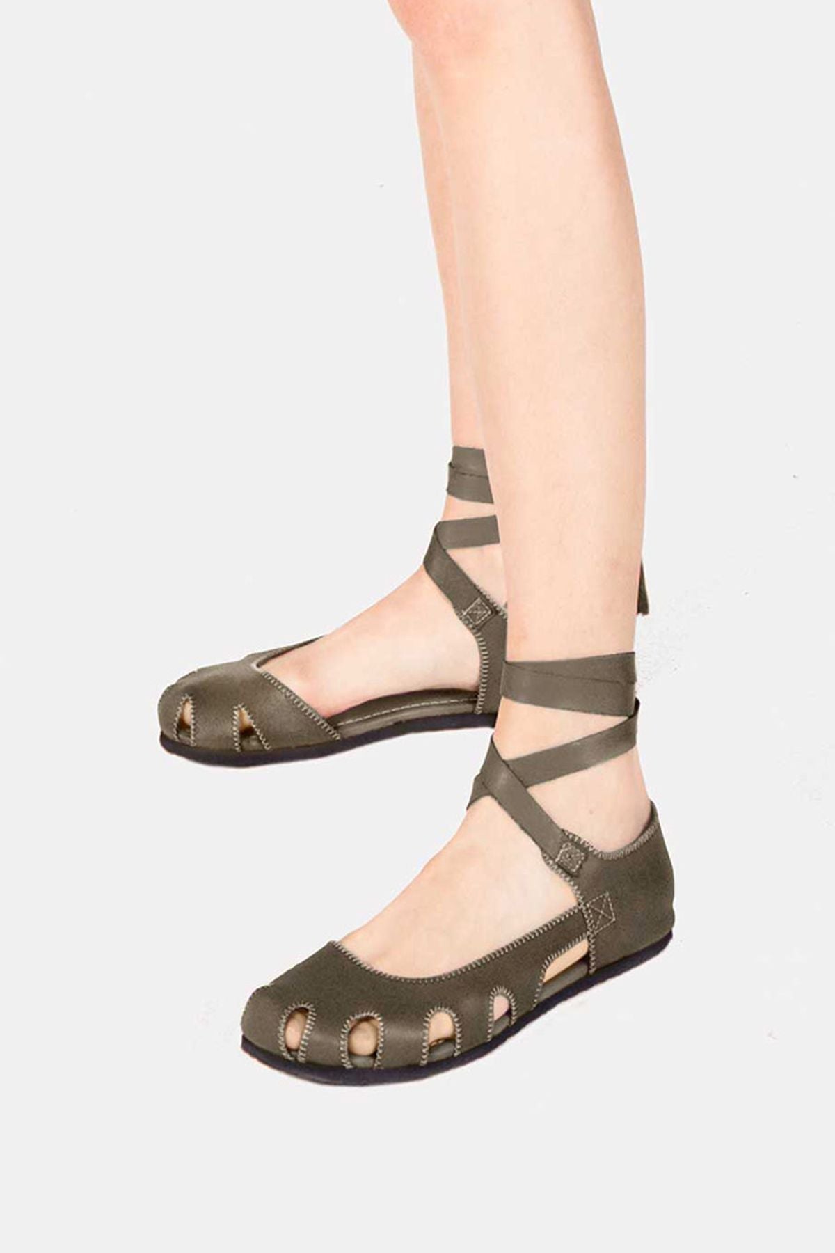 Stylish Leather Women's Sandals Khaki