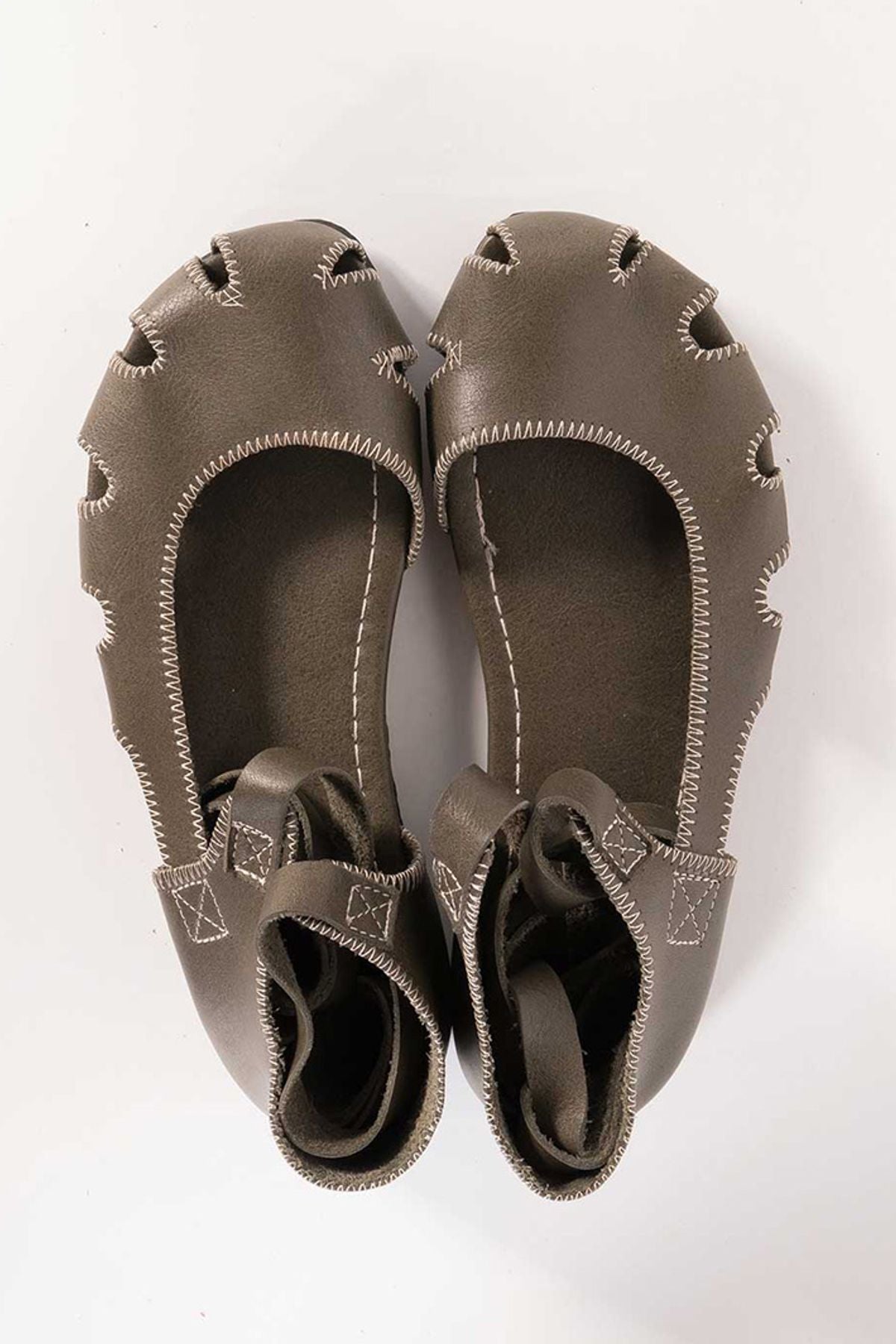 Stylish Leather Women's Sandals Khaki