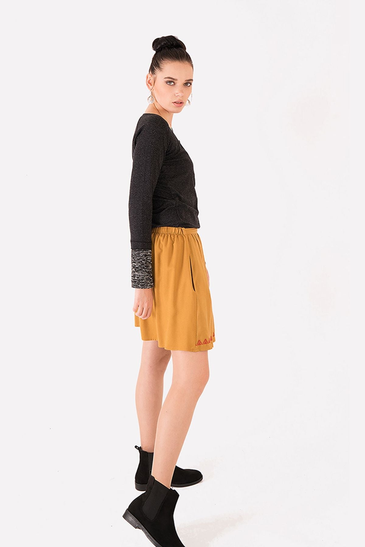 Embroidered Mini Skirt Yellow
