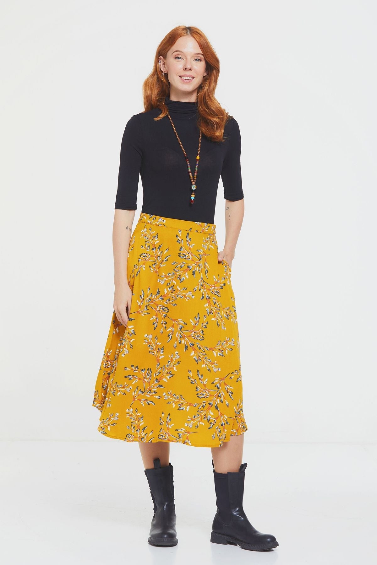 Boho Midi Skirt Yellow