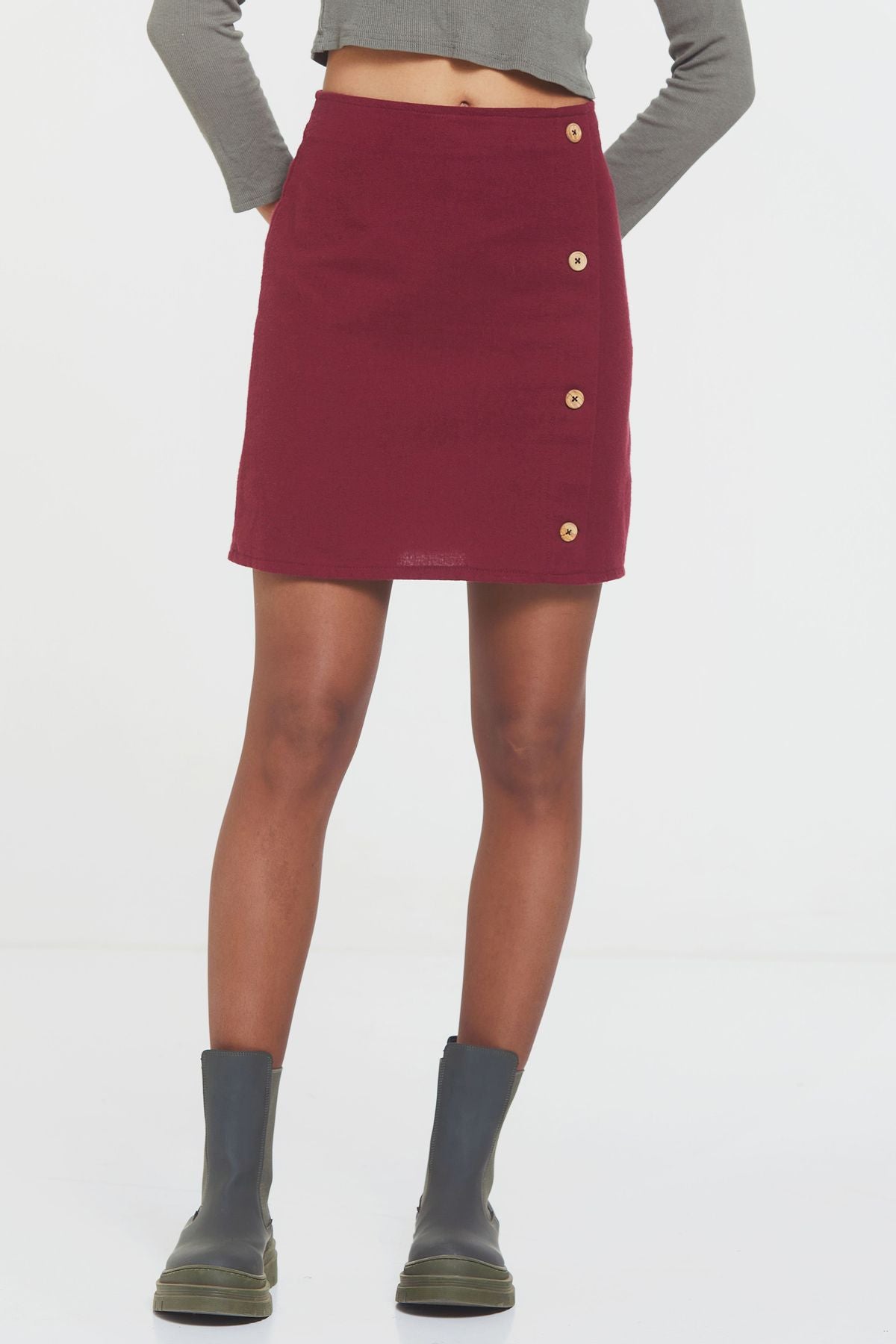 Cotton Mini Boho Skirt Dark Red
