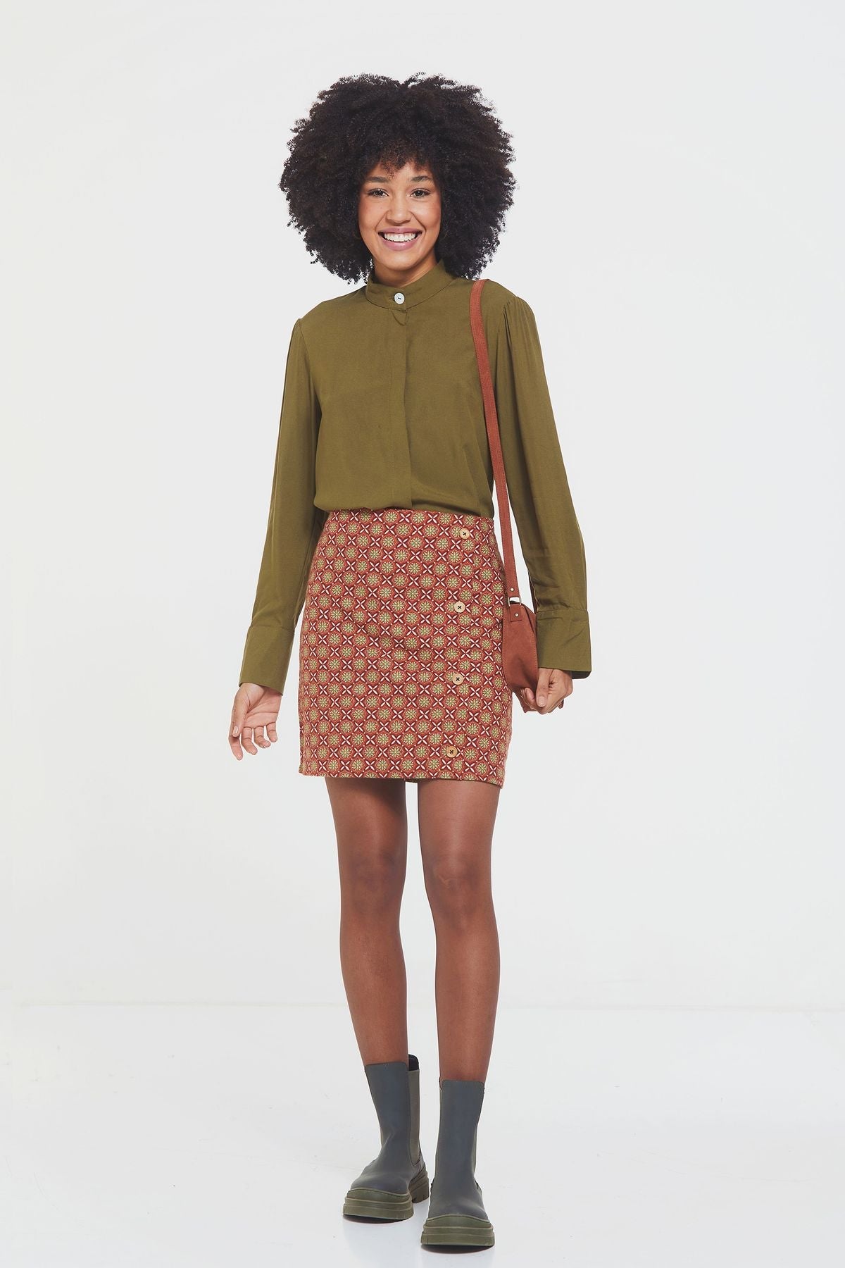 Cotton Mini Boho Skirt Brown