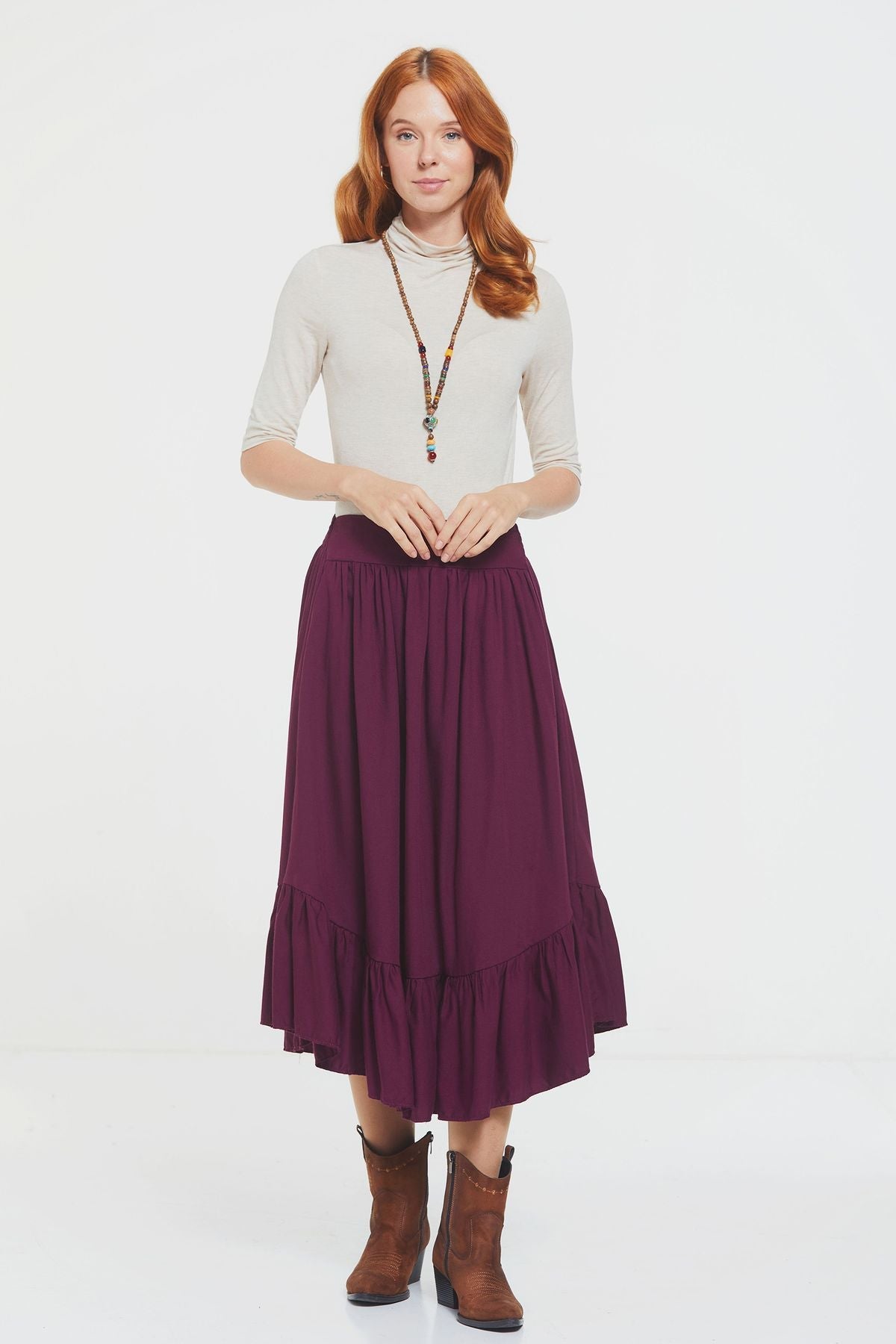 Hippie Midi Frill Skirt Purple