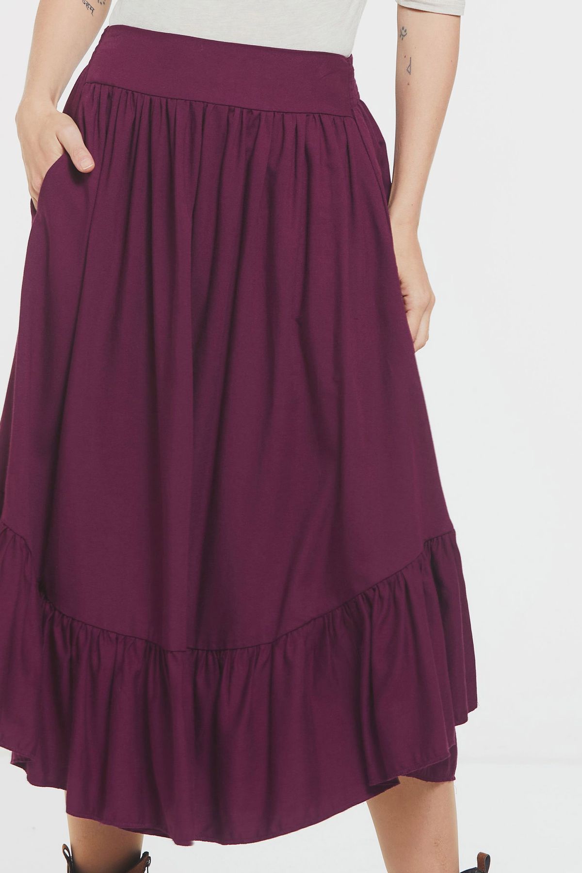 Hippie Midi Frill Skirt Purple