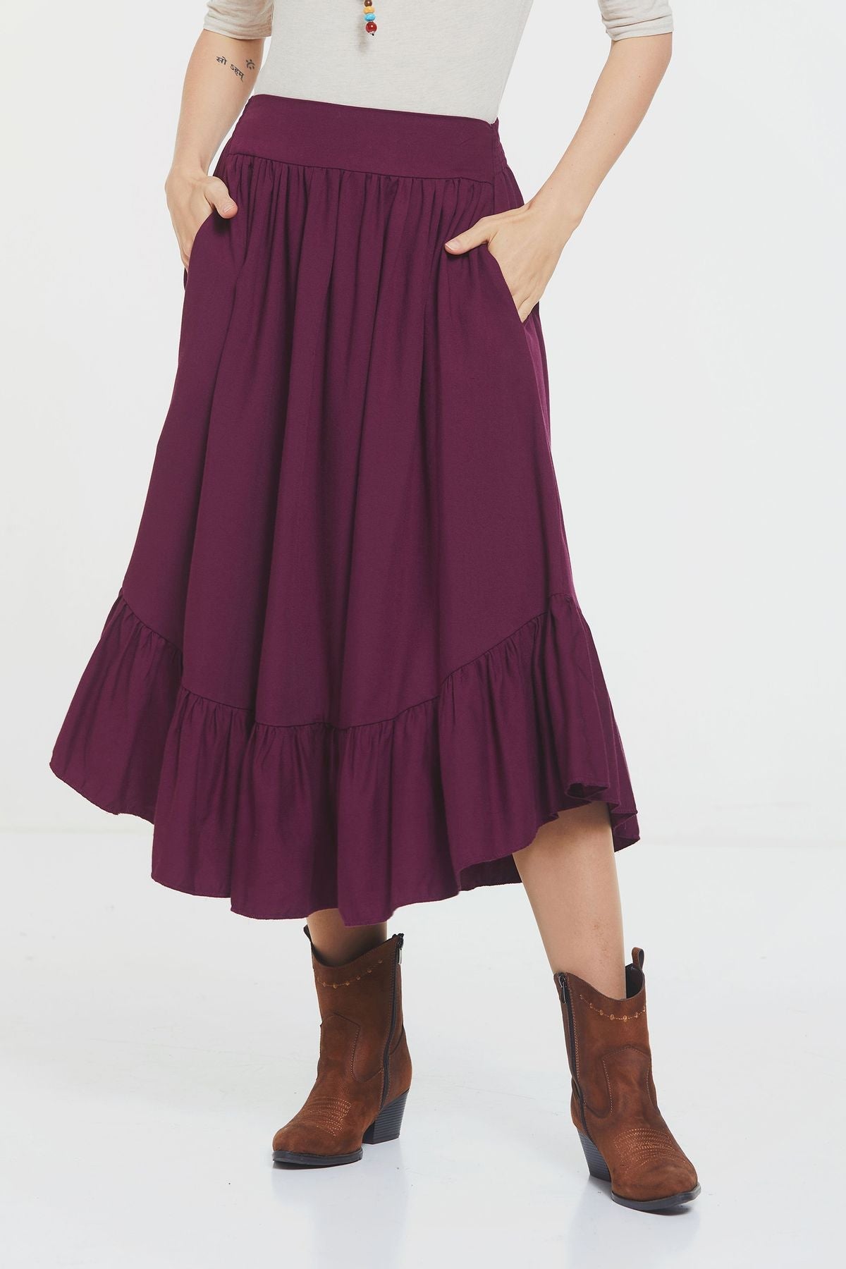 Hippie Midi Frill Skirt Purple