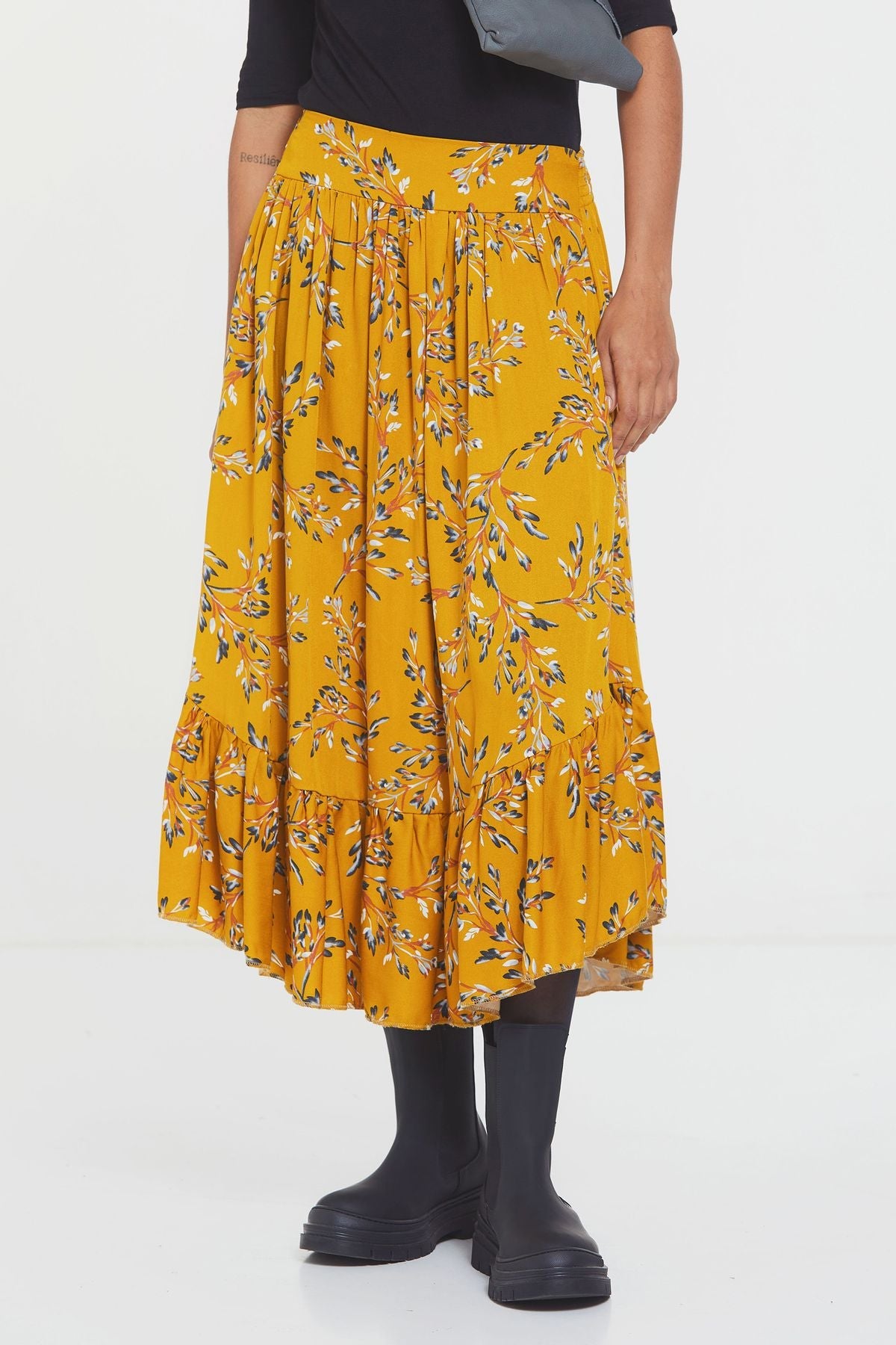 Hippie Midi Frill Skirt Yellow
