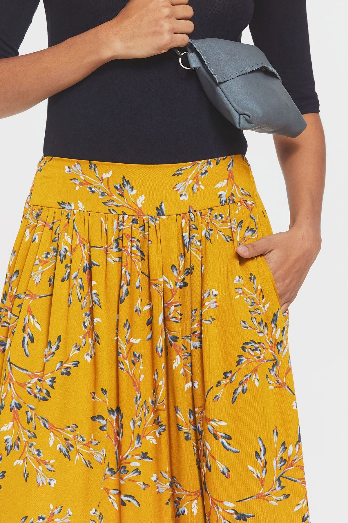 Hippie Midi Frill Skirt Yellow