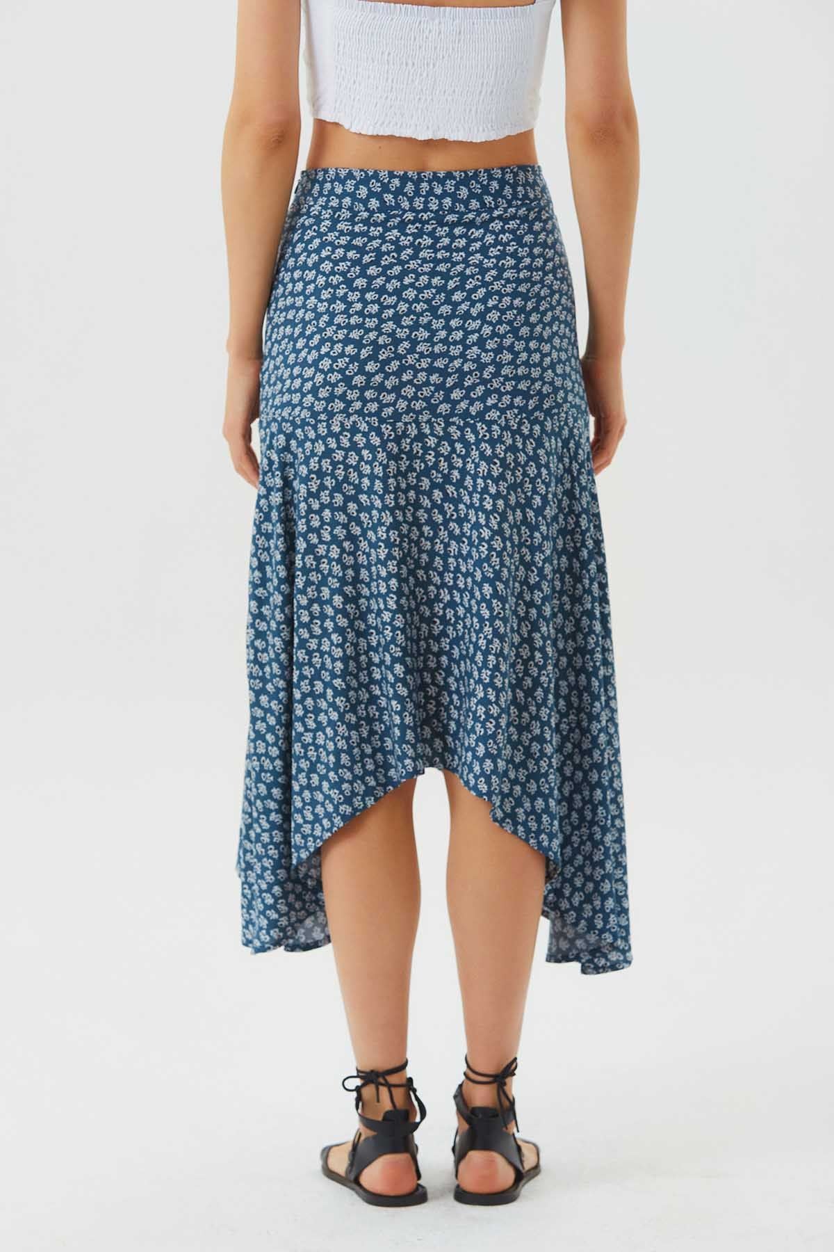 Asymmetric Cut Skirt With Waist Corsage Blue