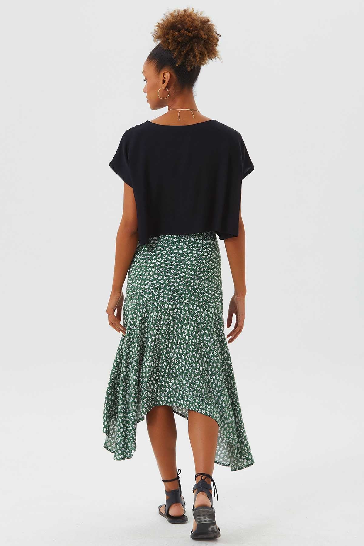 Asymmetric Cut Skirt With Waist Corsage Green