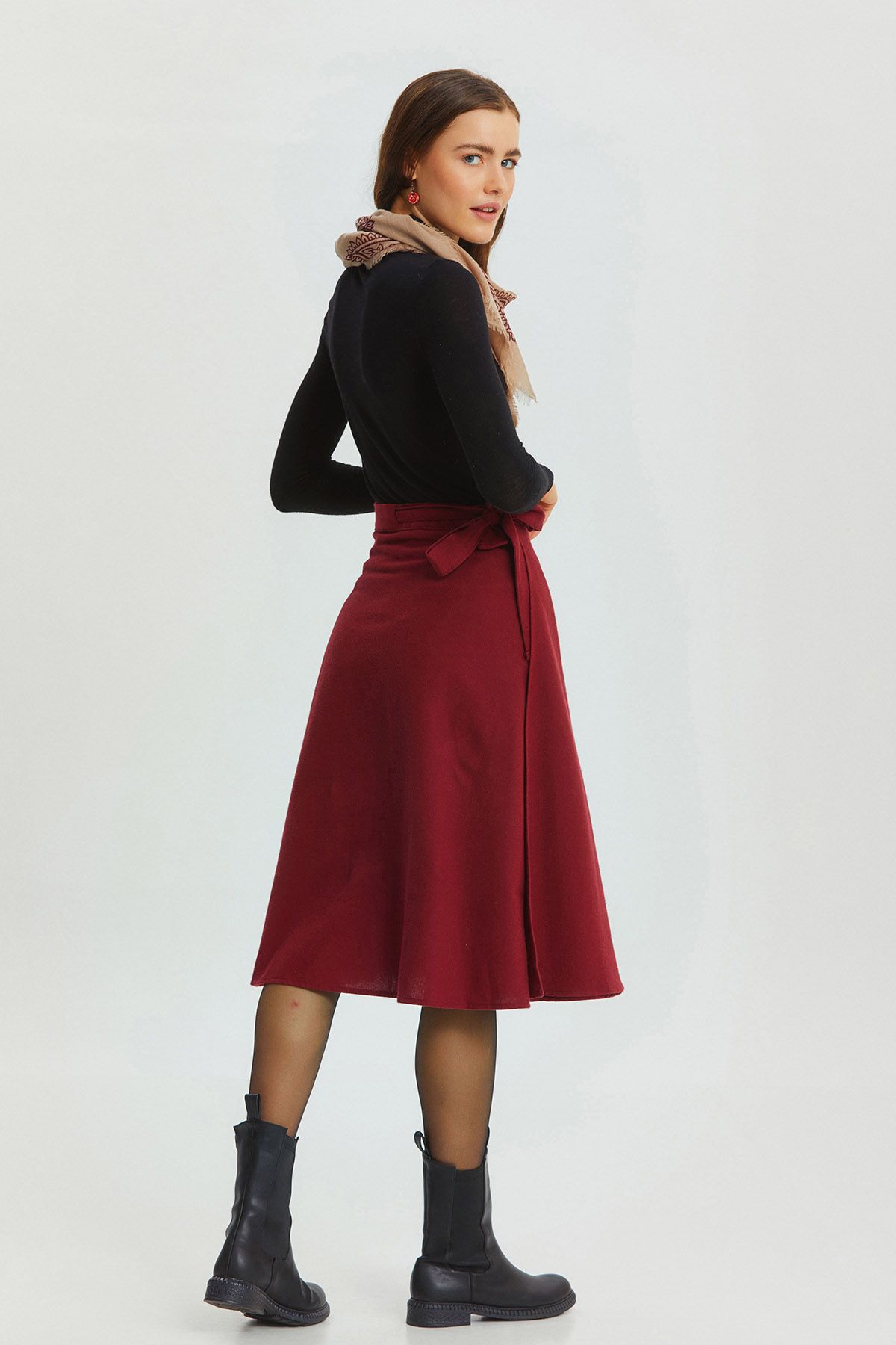 Midi Wrap Skirt Dark Red