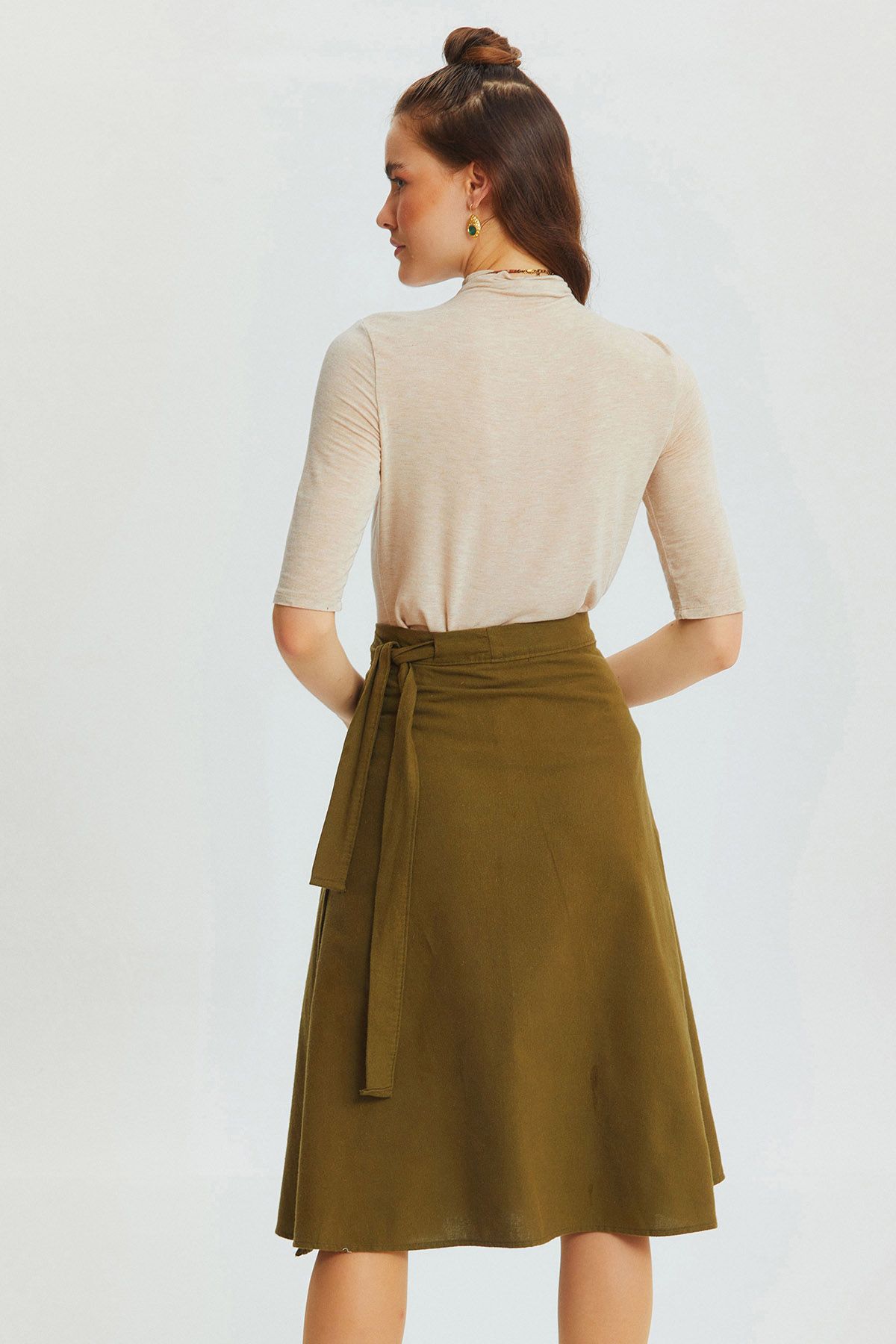 Midi Wrap Skirt Khaki