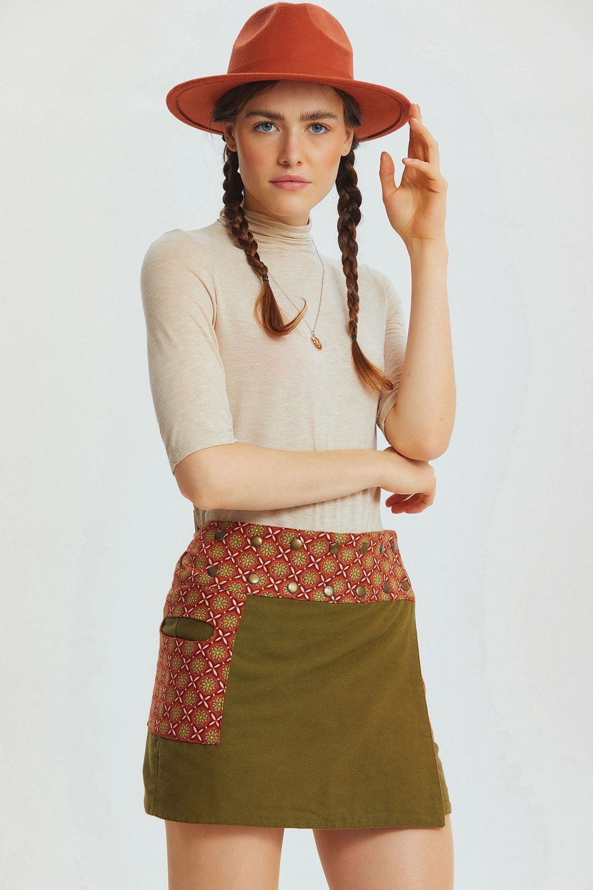 Reversible Mini Skirt Khaki